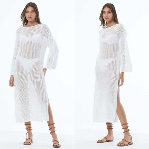 New Young Fabulous & Broke Santorini Crochet Ivory Bone Maxi Dress/Cover-Up XS - Picture 9 of 16